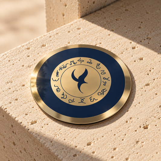 Complete Self Realization In Blue Pocket Portal by The Prism with a blue field, central sigil and Core Alchemical Gold Mirror finish.