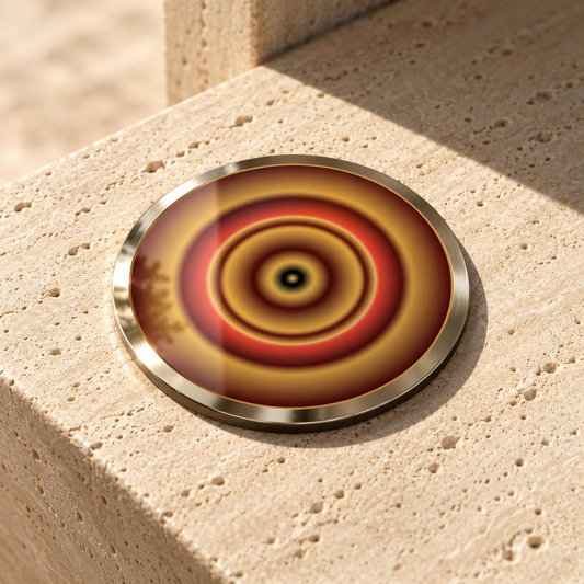 Joy Of Desert Pocket Portal by The Prism with concentric ochre, red and gold bands on an Alchemical Gold Mirror finish.