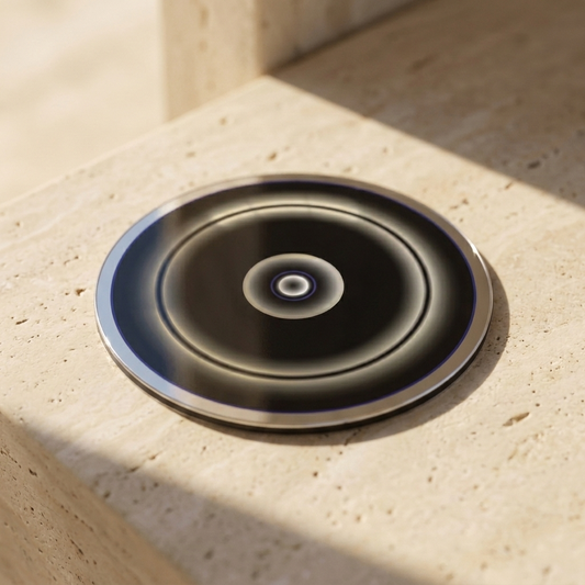 Decision Pocket Portal by The Prism with a black field, two concentric circles, blue-azure accents and mirrored centre.