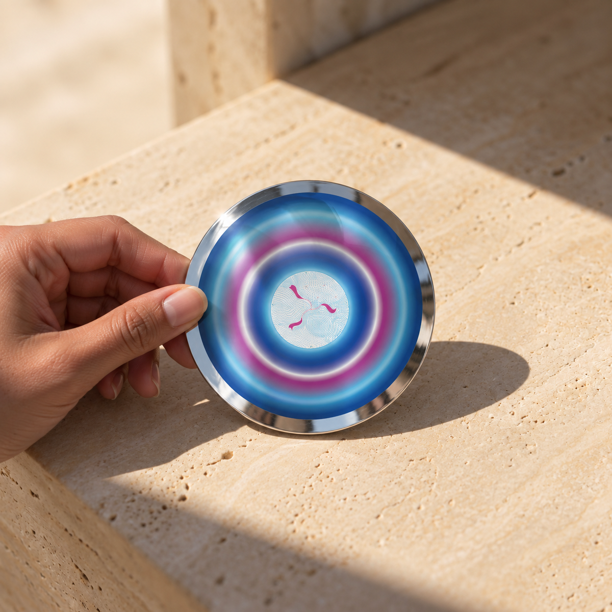 Dynamic Life Vortex Emphasized, Pocket Portal Dibond held in hands