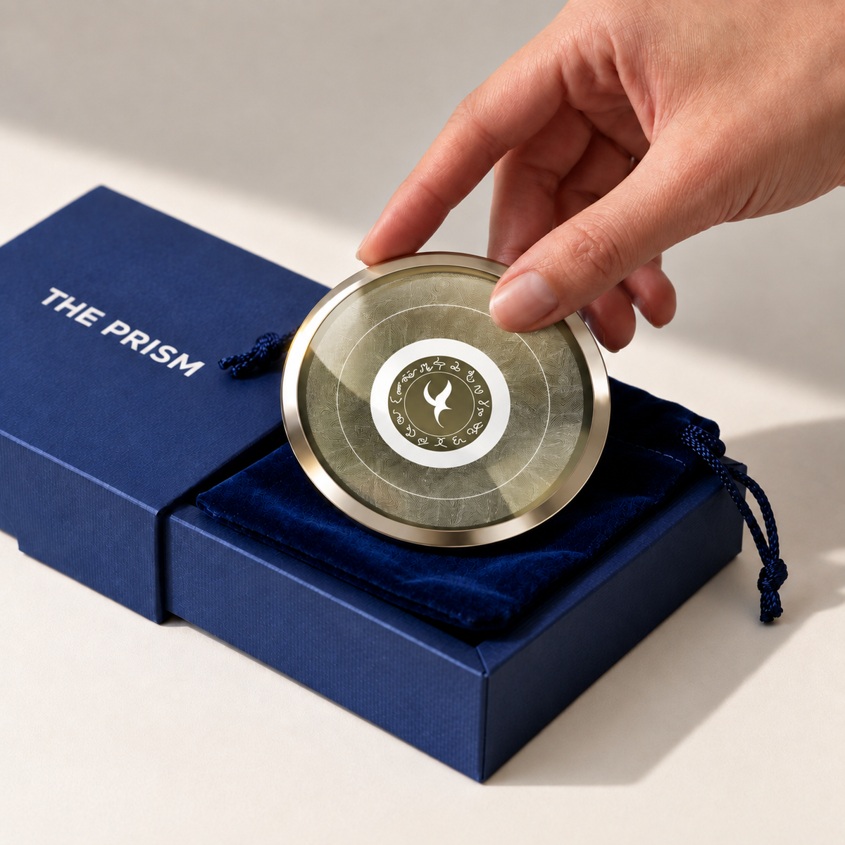 Enlightment In White, Pocket Portal Dibond with THE PRISM gift box and velvet pouch