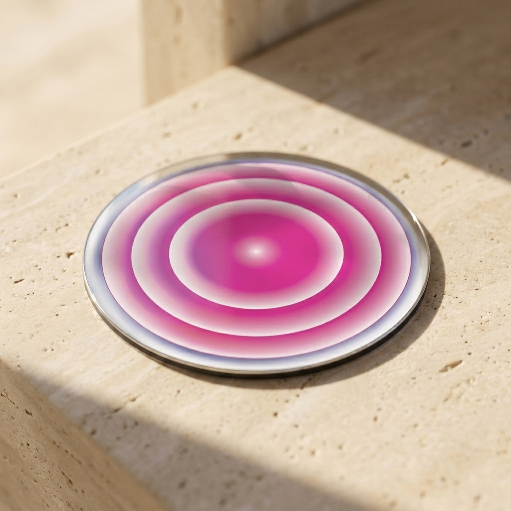 Liberation Pocket Portal by The Prism with three expanding pink circles and an Alchemical Silver Mirror finish.