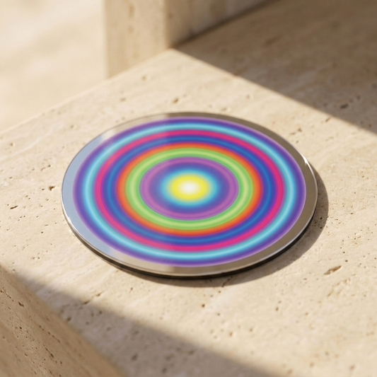 Magic Circle Pocket Portal by The Prism with concentric colour progression and an Alchemical Silver Mirror finish.