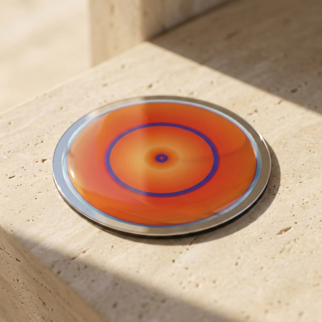Mercury Infinite Pocket Portal by The Prism with an azure border, orange field and two blue circles.