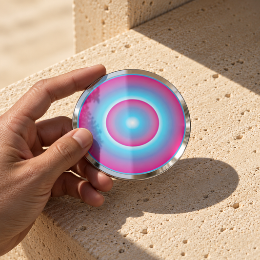 Spiritual Accelerator, Pocket Portal Dibond held in hands