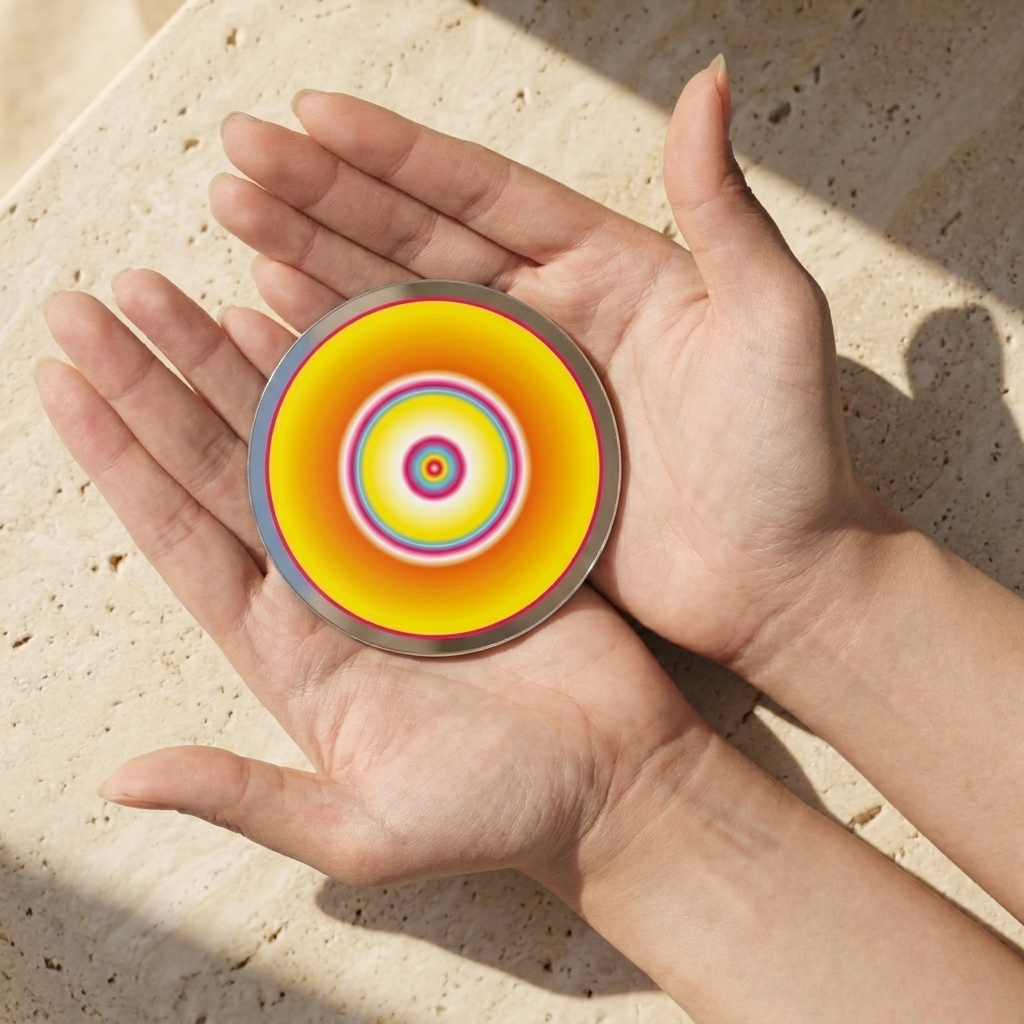 Sun Energy, Pocket Portal Dibond held in hands