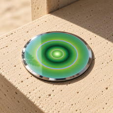 Venus Pocket Portal by The Prism with a green field, two pink circles and a white border with azure reflections.